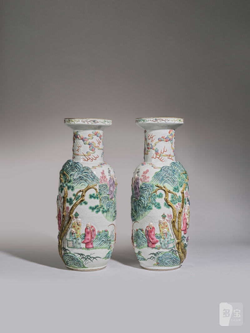 清晚期 粉彩凸雕十八羅漢棒槌瓶一對 | PAIRE DE GRANDS VASES EN PORCELAINE DE LA FAMILLE ROSE - 图24